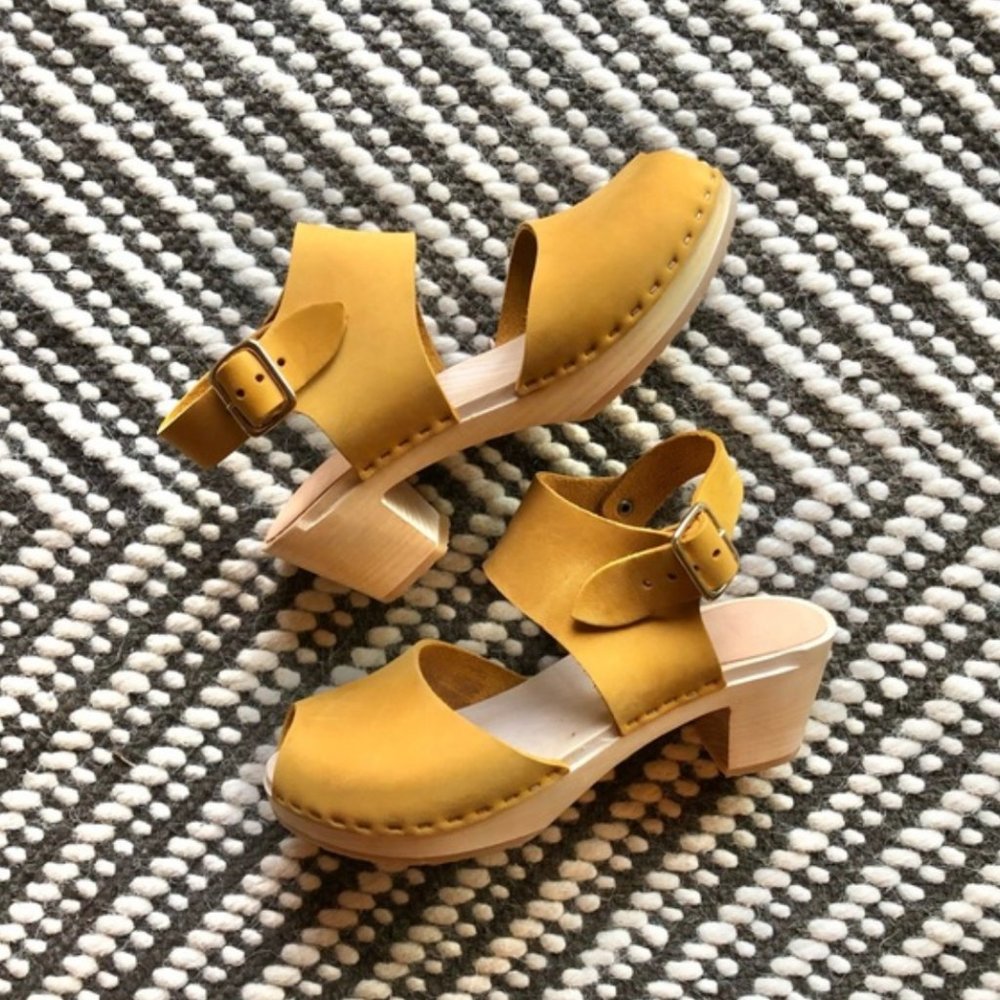 Bryr Miranda Peep Toe Clogs Saffron Nubuck